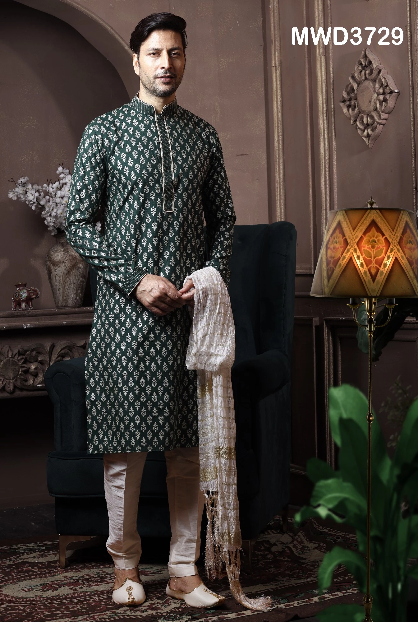 Readymade Green Printed Kurta Pajama Set, 36-1.webp